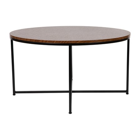 Flash Furniture 3 Piece Round Walnut Table Set-Matte Black Frame NAN-CEK-1787-WAL-BK-GG